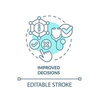 2D editable blue icon improved decisions concept, isolated monochromatic vector, health interoperability resources thin line illustration. vector
