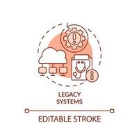 2D editable red icon legacy systems concept, isolated monochromatic vector, health interoperability resources thin line illustration. vector