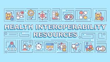 Health interoperability resources text with various thin line icons concept on blue monochromatic background, editable 2D vector illustration.