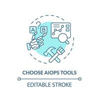 2D editable choose AI ops tools icon representing AI ops, isolated vector, blue thin line illustration. vector