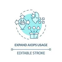 2D editable expand AI ops usage icon representing AI ops, isolated vector, blue thin line illustration. vector