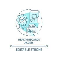 2D editable blue icon health records access concept, isolated monochromatic vector, health interoperability resources thin line illustration. vector