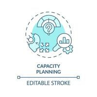 2D editable capacity planning icon representing AI ops, isolated vector, blue thin line illustration. vector