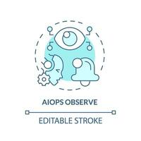 2D editable AI ops observe icon representing AI ops, isolated vector, blue thin line illustration. vector