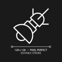 Space based radar pixel perfect white linear icon for dark theme. Tracking system. Satellite technology. Earth observation. Thin line illustration. Isolated symbol for night mode. Editable stroke vector