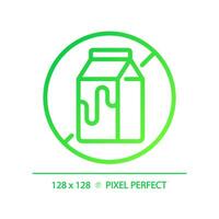 2D pixel perfect gradient lactose free icon, isolated vector, thin line green illustration representing allergen free. vector