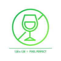 2D pixel perfect gradient alcohol free icon, isolated vector, thin line green illustration representing allergen free. vector