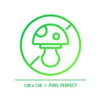2D pixel perfect gradient mushroom free icon, isolated vector, thin line green illustration representing allergen free. vector