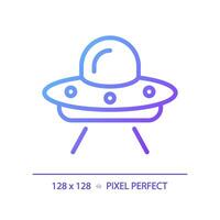 Ufo pixel perfect gradient linear vector icon. Unidentified flying object. Extraterrestrial life. I want to believe. Thin line color symbol. Modern style pictogram. Vector isolated outline drawing