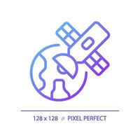 Satellite pixel perfect gradient linear vector icon. Launch vehicle. Earth orbit. Global positioning system. Thin line color symbol. Modern style pictogram. Vector isolated outline drawing