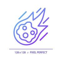 Falling comet pixel perfect gradient linear vector icon. Celestial body. Meteor shower. Night sky. Solar system. Thin line color symbol. Modern style pictogram. Vector isolated outline drawing