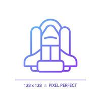 Space shuttle pixel perfect gradient linear vector icon. Research technology. Moon landing. Science fiction. Start up. Thin line color symbol. Modern style pictogram. Vector isolated outline drawing