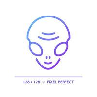 Alien face pixel perfect gradient linear vector icon. Extraterrestrial life. Ufo sighting. Science fiction. Thin line color symbol. Modern style pictogram. Vector isolated outline drawing