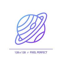 Saturn pixel perfect gradient linear vector icon. Ring planet. Deep space. Planetary astronomy. Science project. Thin line color symbol. Modern style pictogram. Vector isolated outline drawing