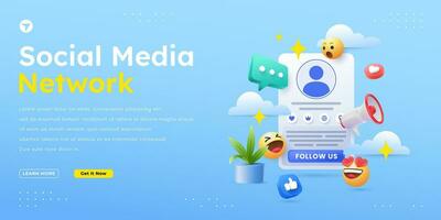 3d social media follow us illustration vector