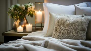 Luxurious furnished master bedroom suite, elegant interior design, modern house design concept, AI Generative photo