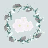 Set of watercolor green leaves with white flowers elements. Wreath with flowers vector suitable for Wedding Invitation