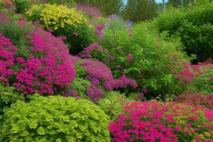 vistoso flores plantas a ciudad parque. antecedentes. ai generativo Pro foto