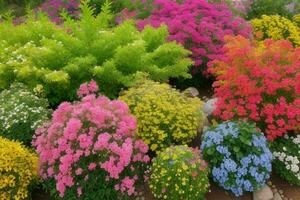 vistoso flores plantas a ciudad parque. antecedentes. ai generativo Pro foto