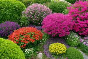 vistoso flores plantas a ciudad parque. antecedentes. ai generativo Pro foto