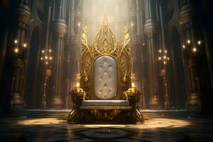 dorado trono en el Iglesia ai generado foto