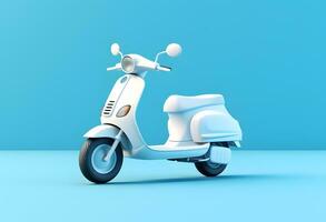 blanco scooter en un azul antecedentes ai generado foto