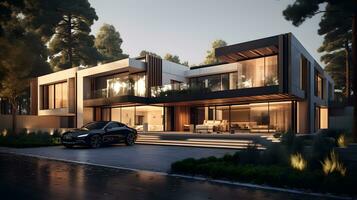 Modern house exterior. The concept of modern architecture AI Generated photo