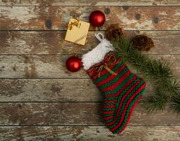 Christmas socks decorated with bows photo