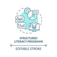 2D editable blue icon structured literacy programs concept, simple isolated vector, dyslexia thin line illustration. vector