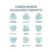 2D blue icons set representing carbon border adjustment linear concepts, isolated vector, thin line illustration. vector