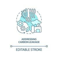 Editable addressing carbon leakage linear concept, isolated vector, blue thin line icon representing carbon border adjustment. vector