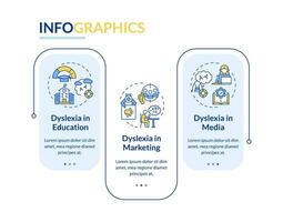 2d dislexia vector infografia modelo con lineal íconos concepto, datos visualización con 3 pasos, proceso cronograma cuadro.