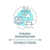 2D editable blue icon dyslexia simulation ads concept, simple isolated vector, dyslexia thin line illustration. vector