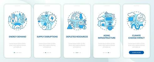 2D thin line blue icons representing carbon border adjustment mobile app screen set. 5 steps graphic instructions, UI, UX, GUI template. vector