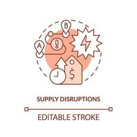 Editable supply disruptions linear concept, isolated vector, red thin line icon representing carbon border adjustment. vector