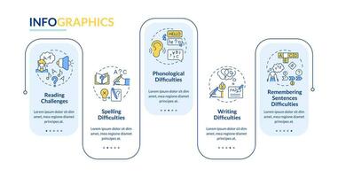 2D dyslexia vector infographics template with thin line icons, data visualization with 5 steps, process timeline chart.