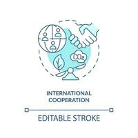 Editable international cooperation linear concept, isolated vector, blue thin line icon representing carbon border adjustment. vector
