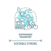 Editable sustainable transport linear concept, isolated vector, blue thin line icon representing carbon border adjustment. vector