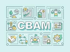 CBAM text concept with various icons on green monochromatic background, 2D vector illustration.