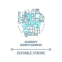 Editable diversify energy sources linear concept, isolated vector, blue thin line icon representing carbon border adjustment. vector