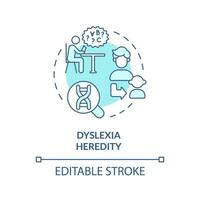 2D editable blue icon dyslexia heredity concept, simple isolated vector, dyslexia thin line illustration. vector