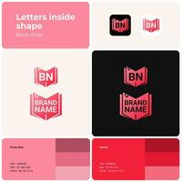 2D book shop logo with brand name. Red icon. Design element and visual identity. Template with font. Suitable for book, literature, store, shopping, library. vector