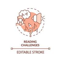 2D editable red icon reading challenges concept, simple isolated vector, dyslexia thin line illustration. vector