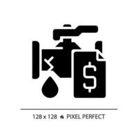 2D pixel perfect glyph style pipe leakage with dollar icon, isolated vector, simple silhouette illustration representing plumbing. vector