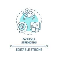 2D editable blue icon dyslexia strengths concept, simple isolated vector, dyslexia thin line illustration. vector