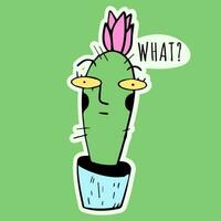 What.sticker of cute cactus in flowerpot. vector