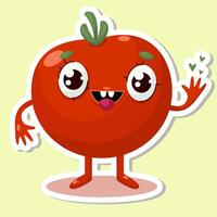 vector ilustración de tomate personaje pegatinas con linda expresión, Frío, divertido, tomate aislado