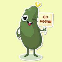 Go vegan cucumber cute character sticker. Cute expression, veggie emotion of cucumber isolated vector