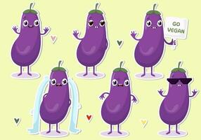 Vector illustration of eggplant character stickers