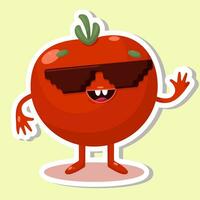 vector ilustración de tomate personaje pegatinas con linda expresión, Frío, divertido, tomate aislado